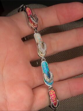 Multicolor Opal Flip-Flop Link Bracelet - 7 in